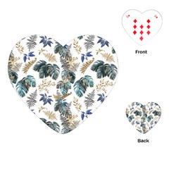 Blue Metallic Leaves Pattern Playing Cards Single Design (heart) by designsbymallika