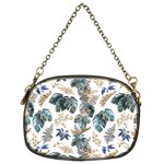 Blue Metallic Leaves Pattern Chain Purse (Two Sides) Front