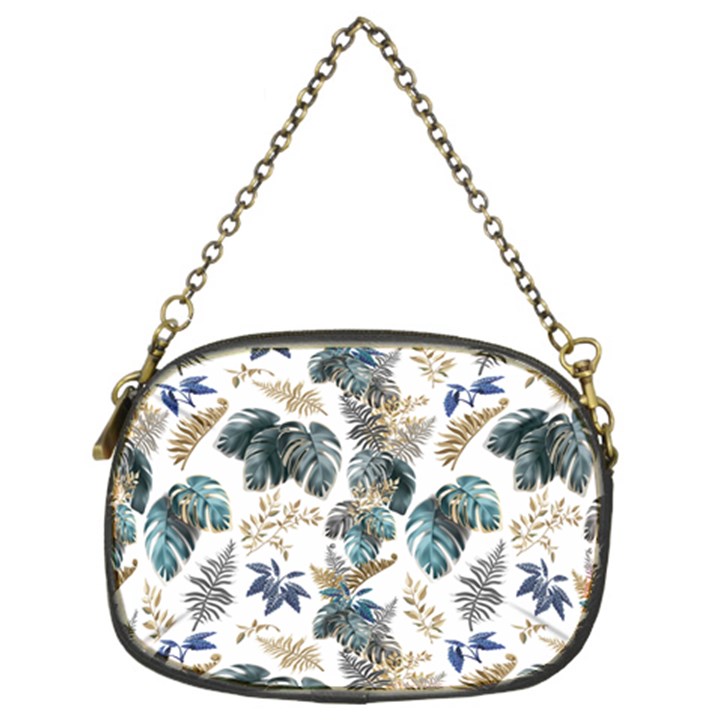 Blue Metallic Leaves Pattern Chain Purse (Two Sides)