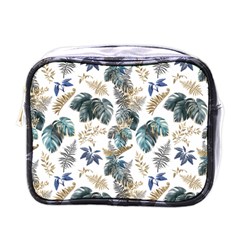 Blue Metallic Leaves Pattern Mini Toiletries Bag (one Side) by designsbymallika