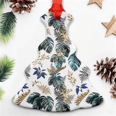 Blue Metallic Leaves Pattern Christmas Tree Ornament (two Sides) by designsbymallika