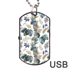 Blue Metallic Leaves Pattern Dog Tag Usb Flash (one Side) by designsbymallika