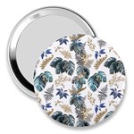 Blue Metallic Leaves Pattern 3  Handbag Mirrors Front