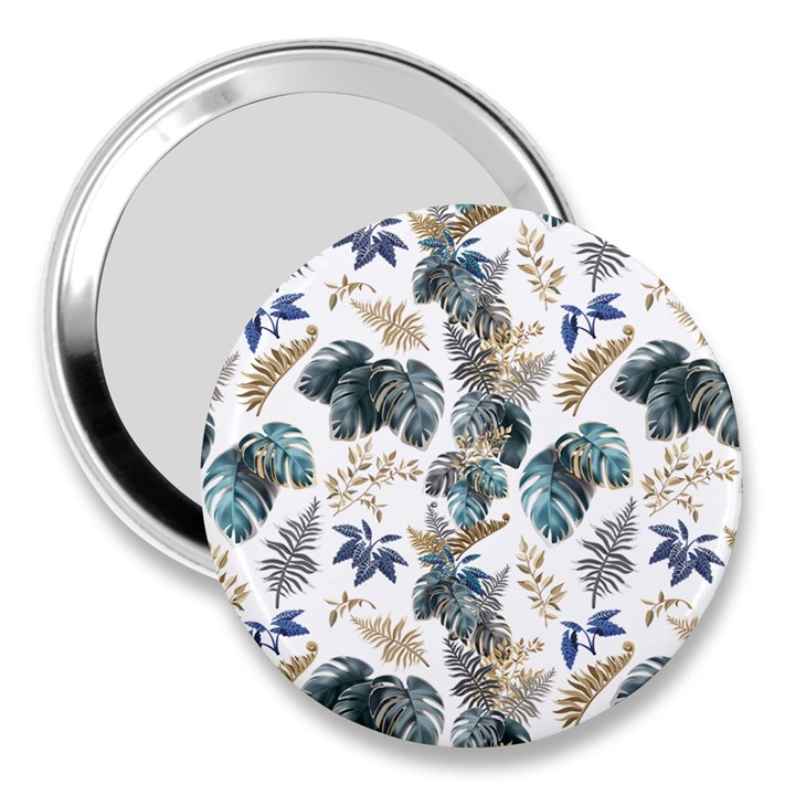 Blue Metallic Leaves Pattern 3  Handbag Mirrors