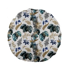 Blue Metallic Leaves Pattern Standard 15  Premium Flano Round Cushions by designsbymallika