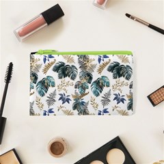 Blue Metallic Leaves Pattern Cosmetic Bag (xs) by designsbymallika