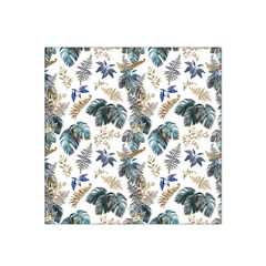 Blue Metallic Leaves Pattern Satin Bandana Scarf