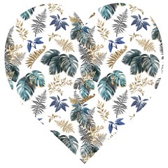 Blue Metallic Leaves Pattern Wooden Puzzle Heart by designsbymallika