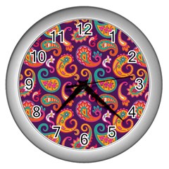 Paisley Purple Wall Clock (silver) by designsbymallika