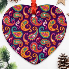 Paisley Purple Heart Ornament (two Sides) by designsbymallika