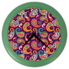 Paisley Purple Color Wall Clock by designsbymallika