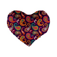 Paisley Purple Standard 16  Premium Flano Heart Shape Cushions by designsbymallika