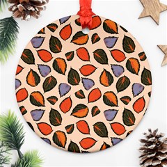 Orange Blue Leaves Pattern Ornament (round) by designsbymallika