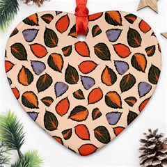 Orange Blue Leaves Pattern Ornament (heart) by designsbymallika