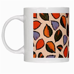 Orange Blue Leaves Pattern White Mugs by designsbymallika