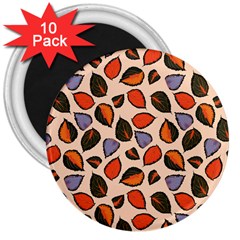 Orange Blue Leaves Pattern 3  Magnets (10 Pack)  by designsbymallika