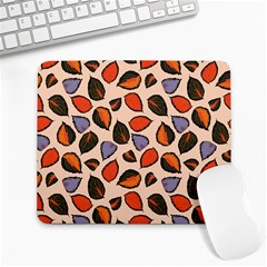 Orange Blue Leaves Pattern Large Mousepads by designsbymallika