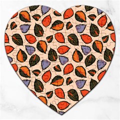 Orange Blue Leaves Pattern Jigsaw Puzzle (heart) by designsbymallika