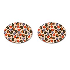 Orange Blue Leaves Pattern Cufflinks (oval) by designsbymallika