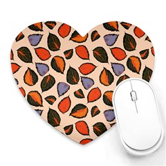 Orange Blue Leaves Pattern Heart Mousepads by designsbymallika