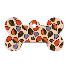 Orange Blue Leaves Pattern Dog Tag Bone (two Sides) by designsbymallika