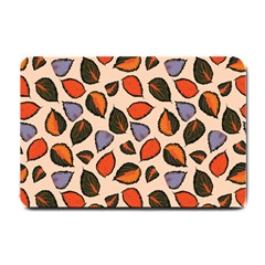 Orange Blue Leaves Pattern Small Doormat  by designsbymallika