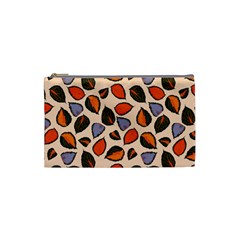 Orange Blue Leaves Pattern Cosmetic Bag (small) by designsbymallika