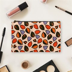 Orange Blue Leaves Pattern Cosmetic Bag (medium) by designsbymallika