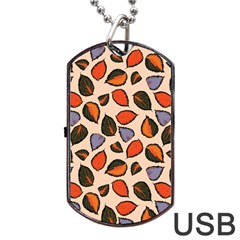 Orange Blue Leaves Pattern Dog Tag Usb Flash (two Sides) by designsbymallika