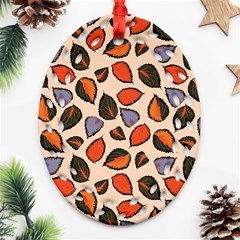 Orange Blue Leaves Pattern Ornament (oval Filigree) by designsbymallika