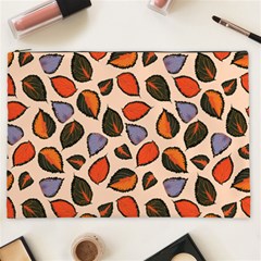 Orange Blue Leaves Pattern Cosmetic Bag (xxl) by designsbymallika