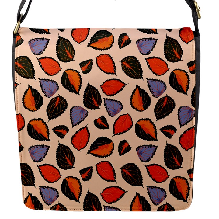 Orange Blue Leaves Pattern Flap Closure Messenger Bag (S)