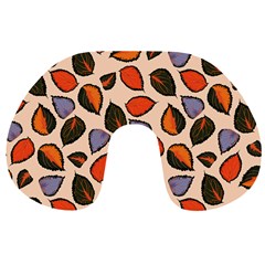 Orange Blue Leaves Pattern Travel Neck Pillow by designsbymallika