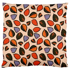 Orange Blue Leaves Pattern Large Flano Cushion Case (two Sides) by designsbymallika