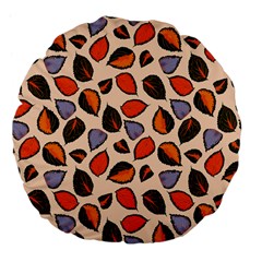 Orange Blue Leaves Pattern Large 18  Premium Flano Round Cushions by designsbymallika