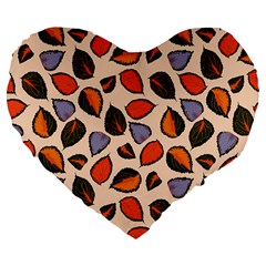 Orange Blue Leaves Pattern Large 19  Premium Flano Heart Shape Cushions by designsbymallika