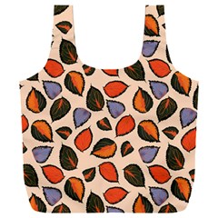 Orange Blue Leaves Pattern Full Print Recycle Bag (xxl) by designsbymallika