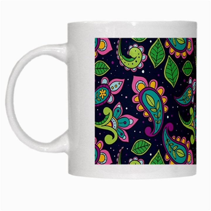 Paisley Green Print White Mugs