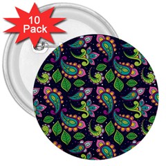 Paisley Green Print 3  Buttons (10 Pack)  by designsbymallika