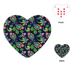 Paisley Green Print Playing Cards Single Design (heart) by designsbymallika