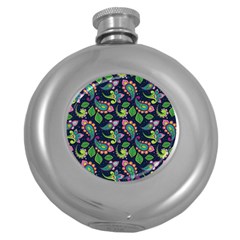 Paisley Green Print Round Hip Flask (5 Oz) by designsbymallika