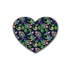 Paisley Green Print Rubber Coaster (heart)  by designsbymallika