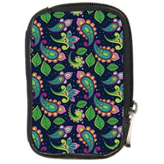 Paisley Green Print Compact Camera Leather Case by designsbymallika