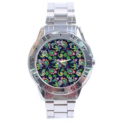 Paisley Green Print Stainless Steel Analogue Watch by designsbymallika