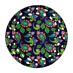 Paisley Green Print Ornament (round Filigree) by designsbymallika