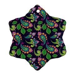 Paisley Green Print Snowflake Ornament (two Sides)