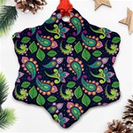 Paisley Green Print Snowflake Ornament (Two Sides) Front