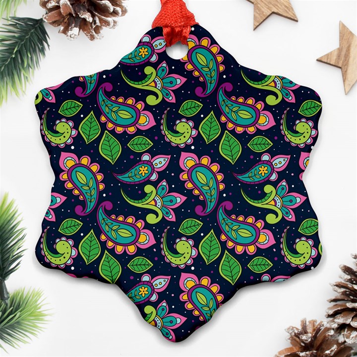 Paisley Green Print Snowflake Ornament (Two Sides)