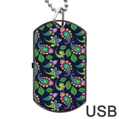 Paisley Green Print Dog Tag Usb Flash (one Side) by designsbymallika