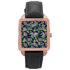 Paisley Green Print Rose Gold Leather Watch  by designsbymallika